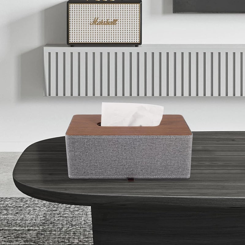 XNONE Tissue Box Cover Rectangle Tissue Box Holder PU Leather Facial Organizer with Magnetic Bottom,Decorative Napkin Caddy for Vanity Dresser Night Stand Table Countertop Home Office Car,Grey - Image 2
